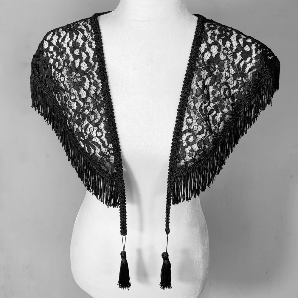 Lace Shawl Women Black Fringe Tassel Wrap Victorian Gothic Mantilla